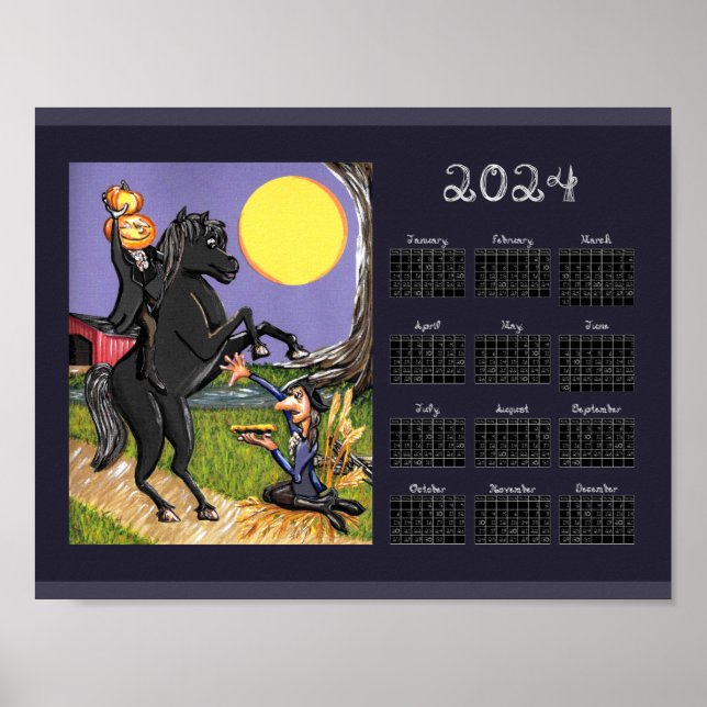 Affiche 2024 Calendrier Sleepy Hollow Horseman sans tête (Devant)