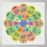 2024 Calendrier Unique Arrondi Boho Retro Flower