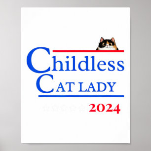 Affiche 2024 Chemise sans enfant Chat Lady 2024 Vote Kamal