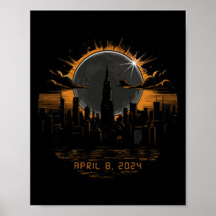 Affiche 2024 Éclipse solaire totale 8 avril New York