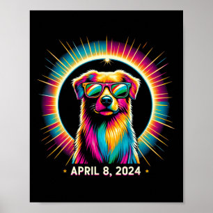 Affiche 2024 Solaire Eclipse Chien portant un verre solair