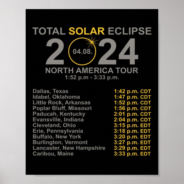 Affiche 2024 Total Éclipse Solaire 8 Avril Chemin De L'Écl (Devant)