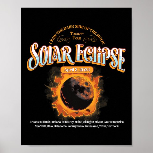 Affiche 2024 Total Éclipse Solaire 8 Avril Chemin De L'Écl (Devant)