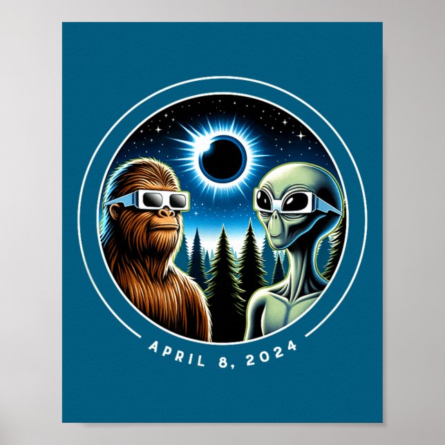 Affiche 2024 Total Solar Eclipse Funny Bigfoot Alien April (Devant)
