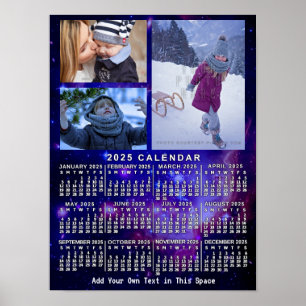 Affiche 2025 Année Calendrier mensuel Espace Nebula 3 Phot