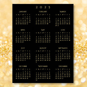 Affiche 2025 Black Gold Full Year Home Office Calendar