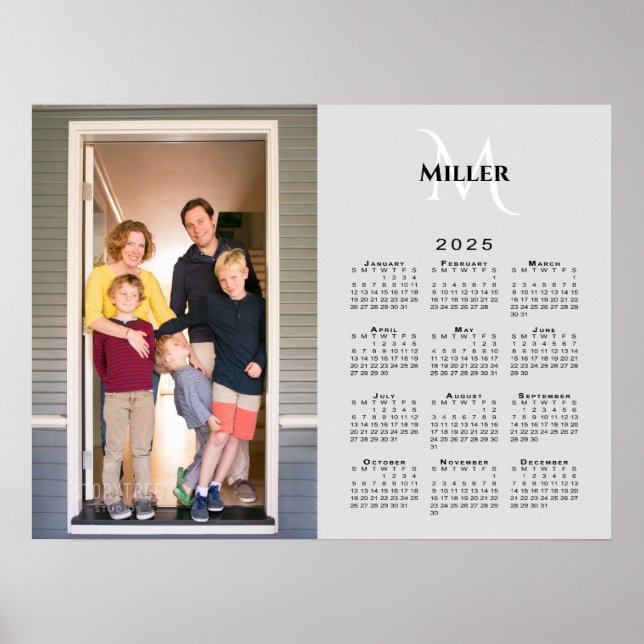 Affiche 2025 Calendrier Personnalisé Nom du monogramme pho (Devant)