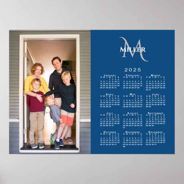 Affiche 2025 Calendrier Personnalisé Photo Monogramme Nom  (Devant)