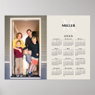 Affiche 2025 Calendrier Personnalisé Photo Monogramme Nom