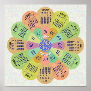 Affiche 2025 Calendrier Unique Boho Retro Flower Nom perso