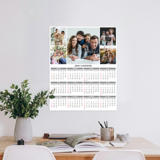 Affiche 2025 Custom Family Cinq Calendrier photo (Personalize 2025 with our custom photo calendar poster—display favorite photos and stay organized.)