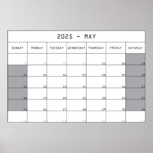 Affiche 2025 mai planifier calendrier gros notes espace