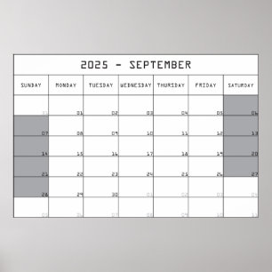 Affiche 2025 septembre calendrier de planification gros no