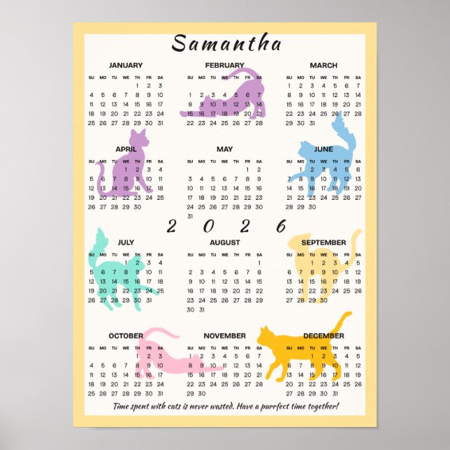 Affiche 2026 Année Calendrier mensuel mignon Pastel Joueur (Devant)