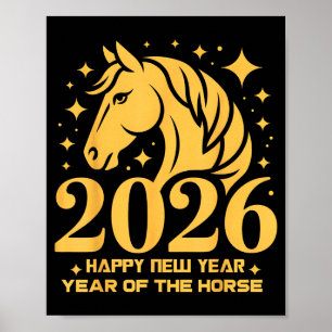 Affiche 2026 Année du Cheval Art du zodiaque floral Nouvel