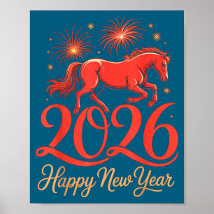 Affiche 2026 Année du Cheval du zodiaque chinois Bonne ann