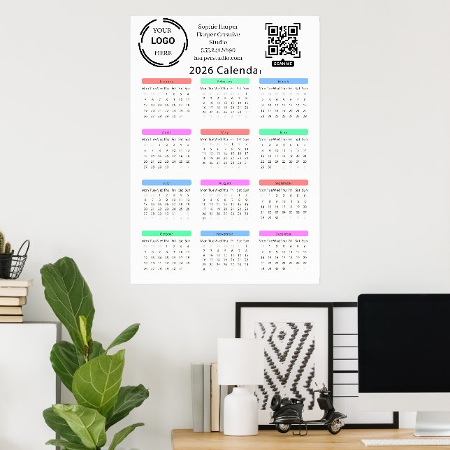 Affiche 2026 Business Your Logo QR Calendar Colorful Moder (Bureau à domicile)