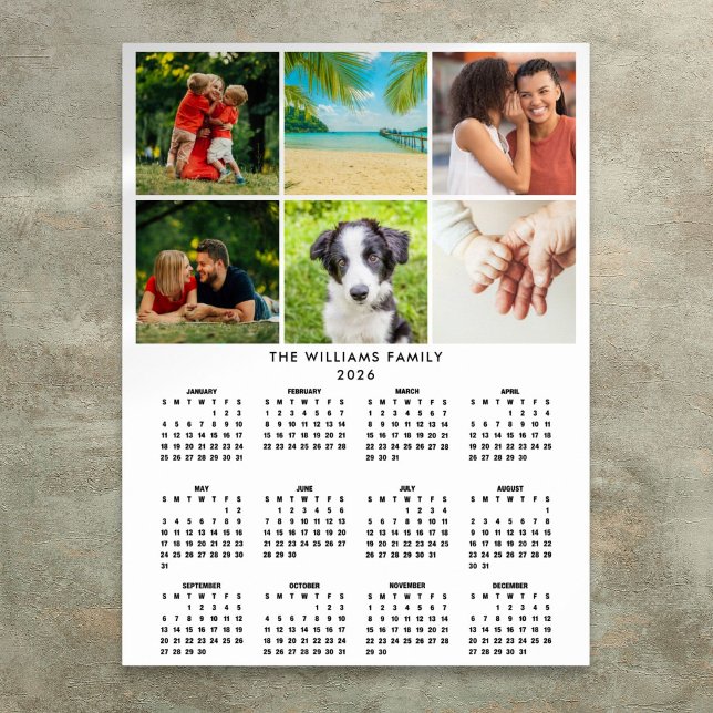 Affiche 2026 Calendar 6 Photo Collage Modern (2026 Calendar 6 Photo Collage Modern Poster)