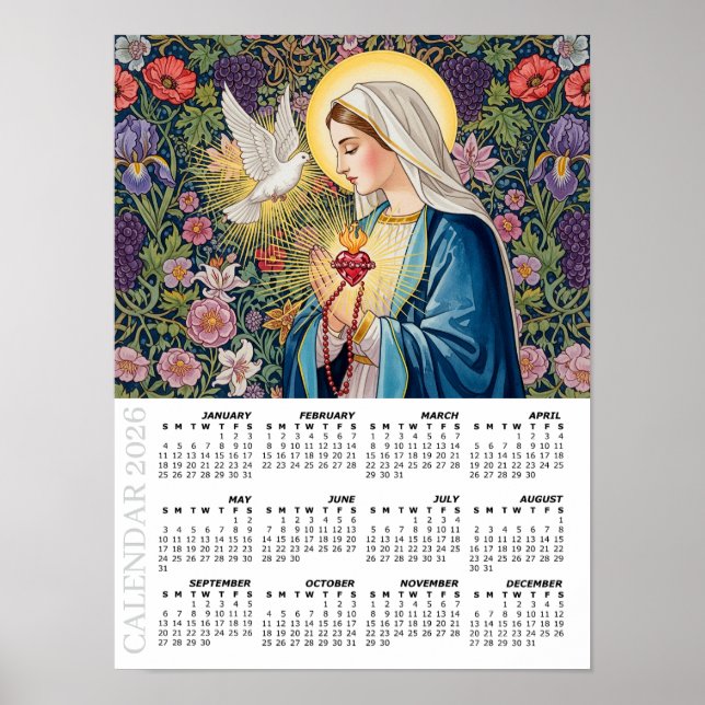 Affiche 2026 Calendar, Sacred Heart of Mary / Devotion (Devant)