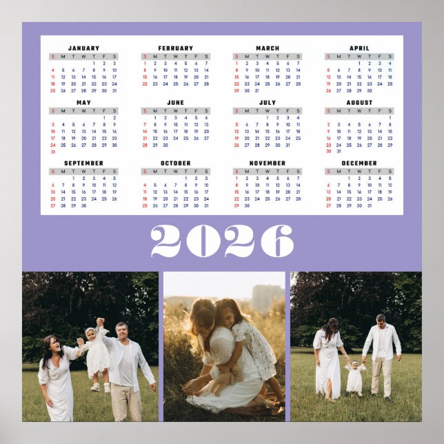 Affiche 2026 Calendar with Purple Background  (Devant)