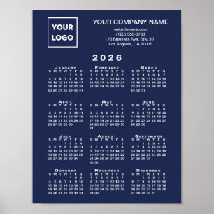 Affiche 2026 Calendrier Business Logo et Texte Marine Bleu