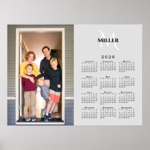 Affiche 2026 Calendrier Personnalisé Nom du monogramme pho