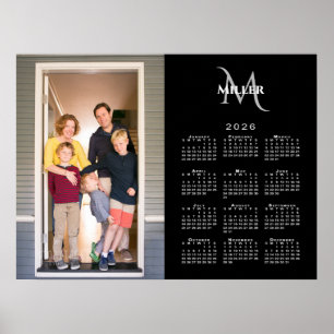 Affiche 2026 Calendrier Personnalisé Photo Monogramme Nom 