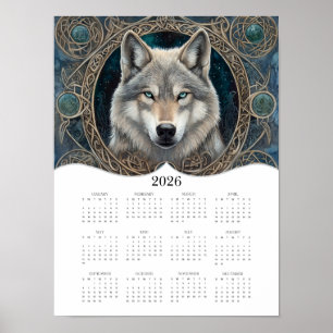 Affiche 2026 Celtic Wolf Imaginaire Art Calendrier de l'an