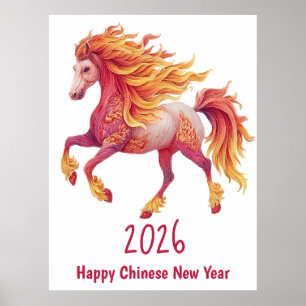 Affiche 2026 Cheval Fougueux – Bonne Année Chinoise