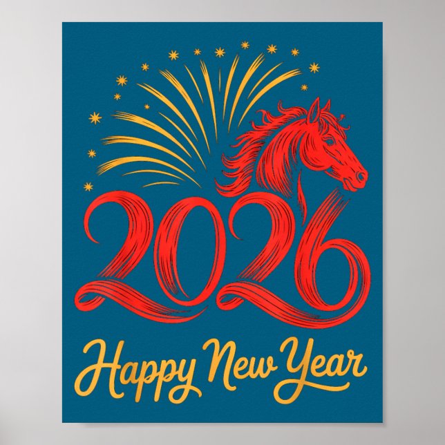 Affiche 2026 Chinese Zodiac Horse Year Happy New Year Fire (Devant)
