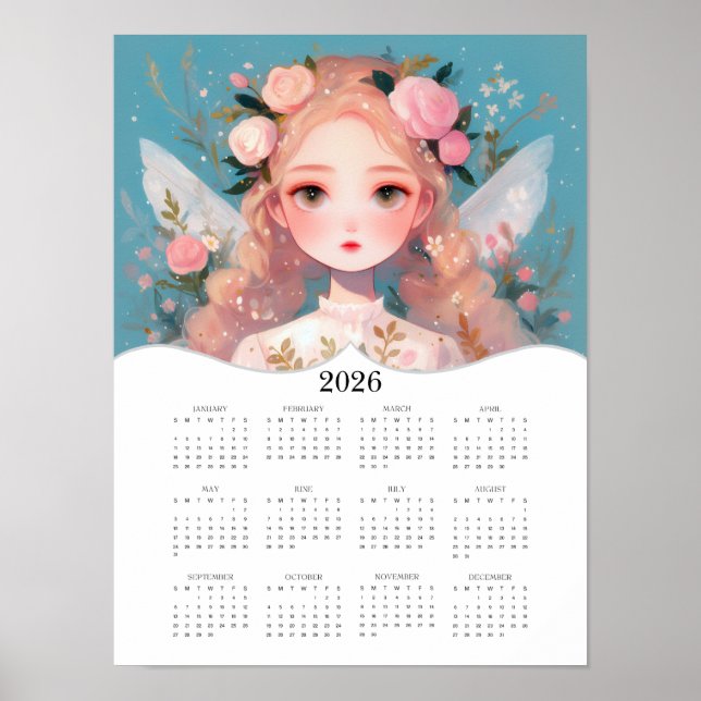 Affiche 2026 Cute Fairy Imaginaire Art Calendrier de l'ann (Devant)
