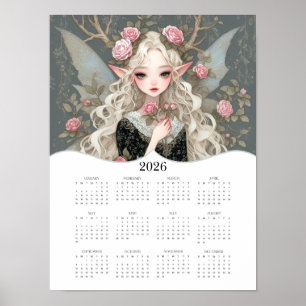 Affiche 2026 Cute Fairy Imaginaire Art Calendrier de l'ann