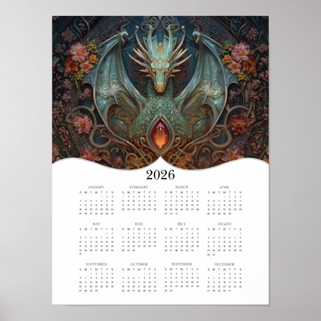 Affiche 2026 Dragon Celtic Imaginaire Art Calendrier de l' (Devant)
