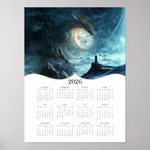 Affiche 2026 Dragon Moon Imaginaire Art Calendrier de l'an