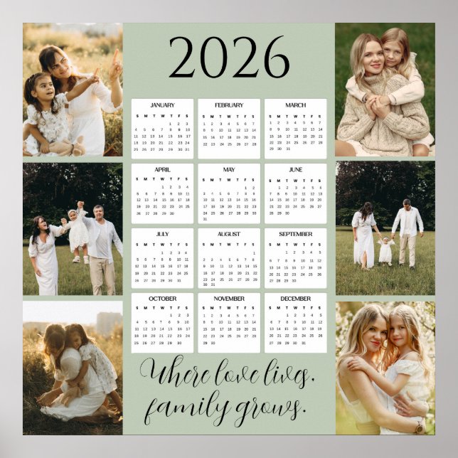 Affiche 2026 Family Calendar with Space for 6 Portraits (Devant)