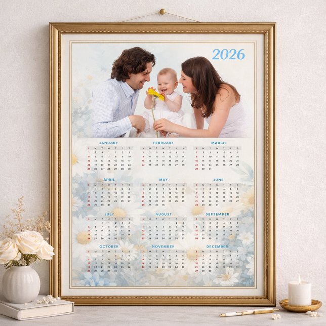 Affiche 2026 Floral Calendar with Family Photo (Créateur téléchargé)