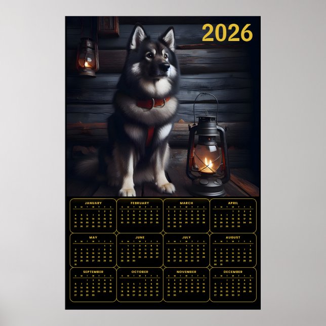 Affiche 2026 German Shepherd Calendar Rustic Cabin (Devant)