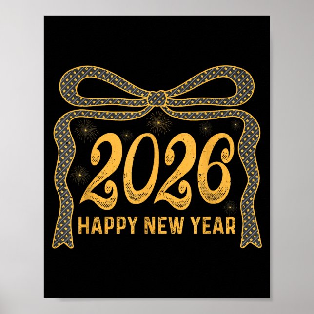 Affiche 2026 Happy New Year Bow Fireworks Celebration Desi (Devant)