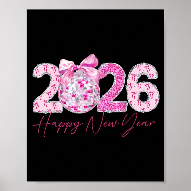 Affiche 2026 Happy New Year Bow Patch Disco Ball  (Devant)