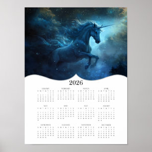 Affiche 2026 Imaginaire Bleu Unicorne Année complète Calen