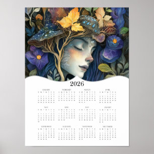 Affiche 2026 Imaginaire Nature Femme Plein Année Calendrie