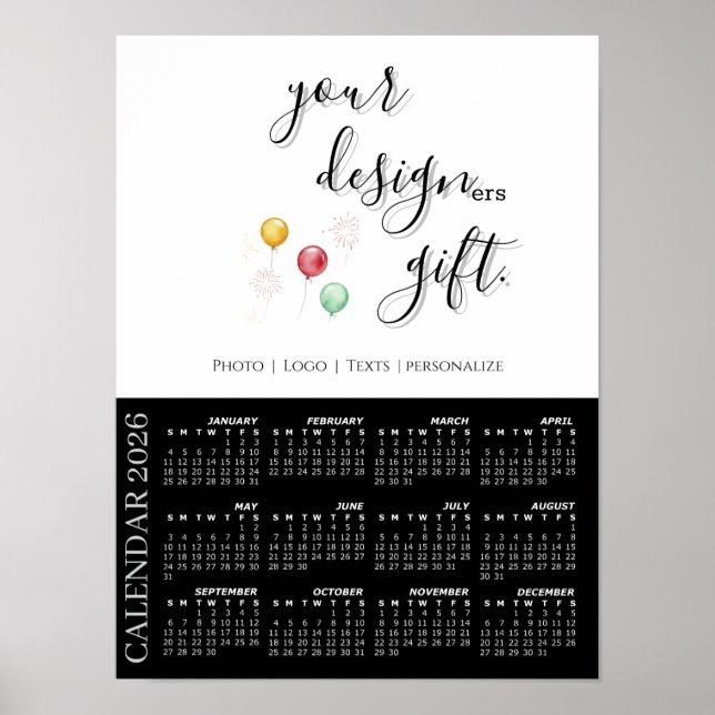 Affiche 2026 Photo Calendar Template, Large / Black (Devant)