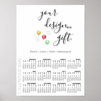 Affiche 2026 Photo Calendar Template, Large / White