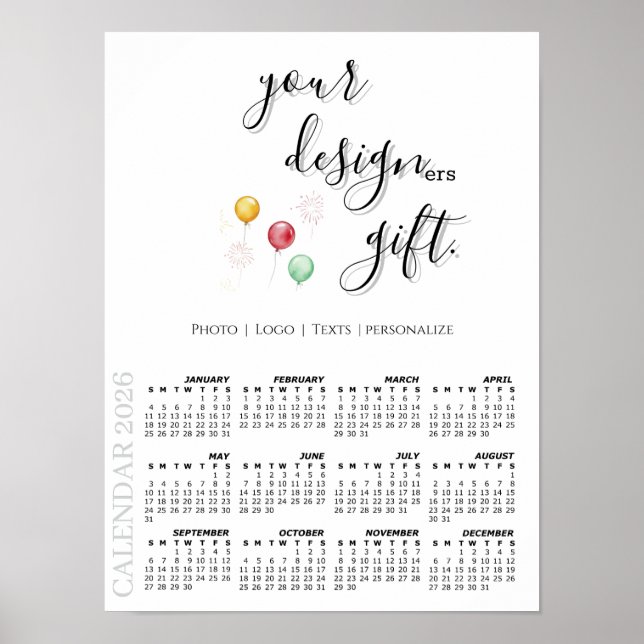 Affiche 2026 Photo Calendar Template, Large / White (Devant)