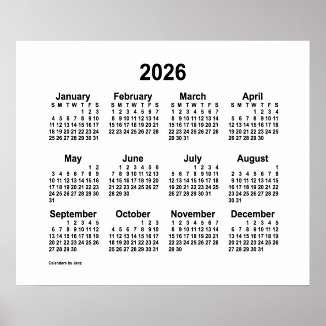 Affiche 2026 White Calendar by Janz Print (Devant)
