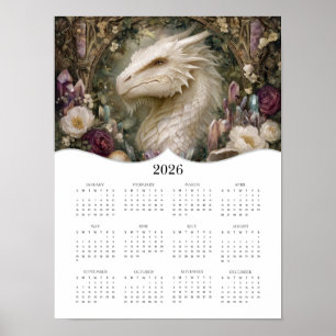 Affiche 2026 White Dragon Imaginaire Art Calendrier de l'a