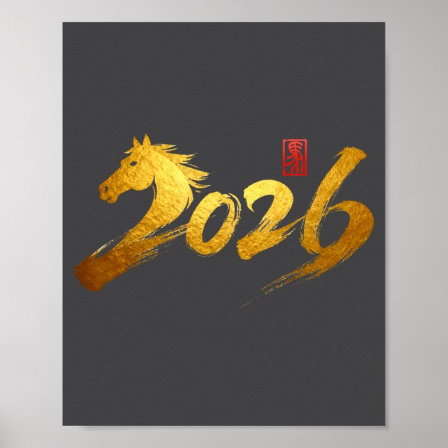 Affiche 2026 Year Of The Horse Calligraphy Chinese Lunar N (Devant)