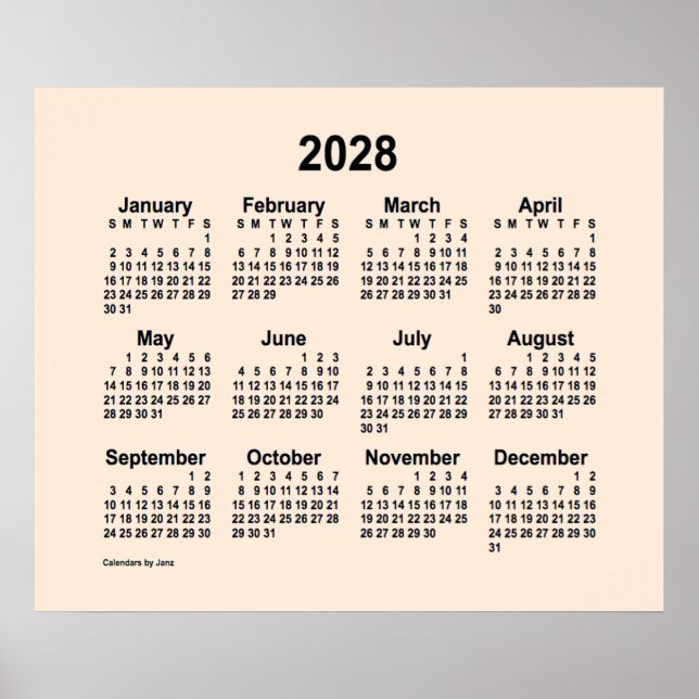 Affiche 2028 Antique White Calendar by Janz Print (Devant)