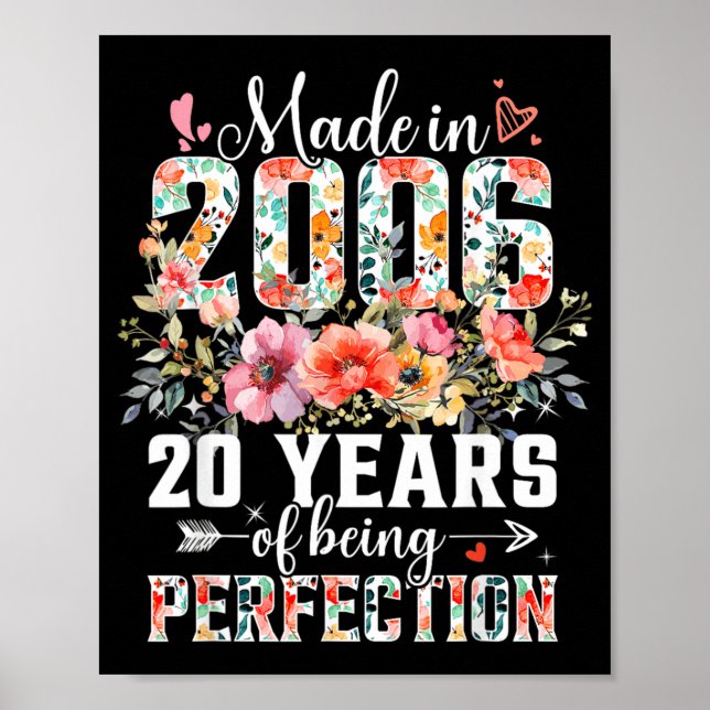 Affiche 20 Ans Né en 2006 Floral 20e Anniversaire (Devant)