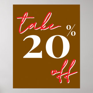 Affiche 20% Off Sale Sign, Brown Sale